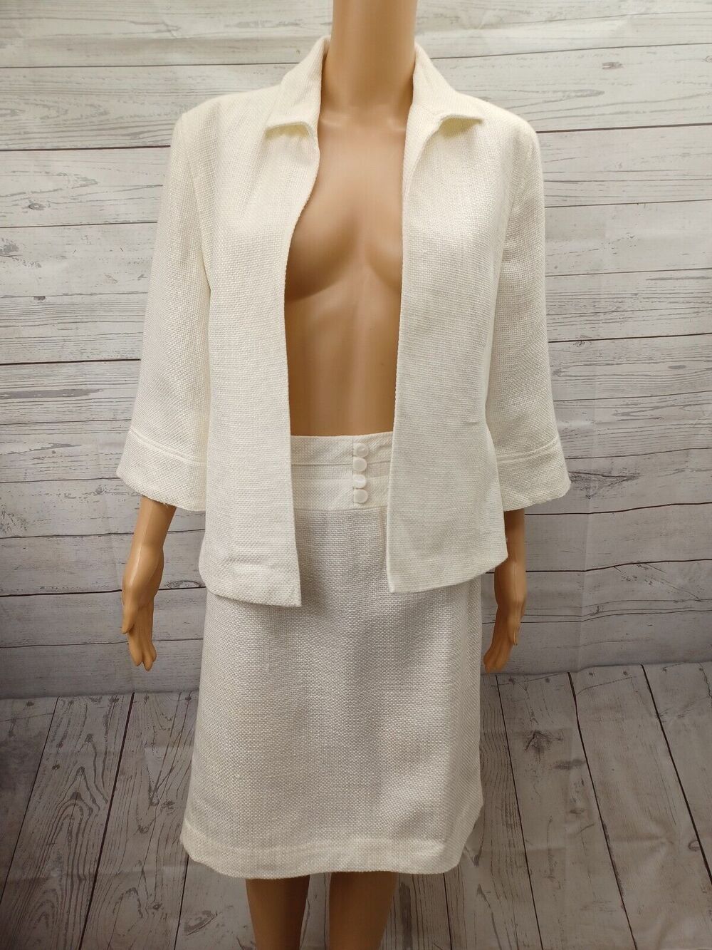 Cato Suit Set Cardigan Jacket Blazer & Skirt Ivory Tweed Textured Sz 10 Lined